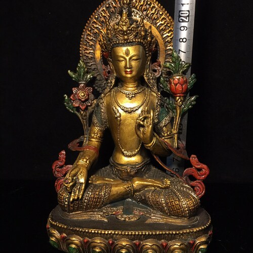 Exquisite and Rare Pure Copper Painted Tara Buddha Statue Ornament from shops China Antique Collection