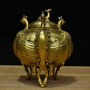 Chinesische antike handgemachte exquisite seltene reine Kupfer drei Phoenix Weihrauch Brenner Ornamente