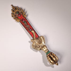Handmade Copper Manjusri Sword, Gemstone Inlaid Evil-Repelling Amulet