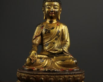 Chinese antique collection of exquisite and rare pure copper gilt Shakyamuni Buddha statue ornaments