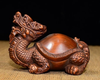中国産ツゲから手彫りされた、希少な金運亀の像の置物 - Etsy 日本