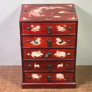 Chinese antique pure hand-carved exquisite rare rosewood inlaid shell dragon pattern chest of drawers jewelry box ornaments