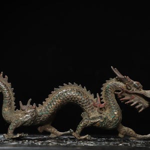 Chinese antique pure handmade exquisite rare pure copper zodiac dragon fortune dragon statue ornaments