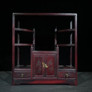 Chinese antique boutique old saffron rosewood finely carved display cabinet cabinet bookcase