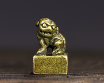 Exquisite and rare pure copper auspicious beast seal statue ornaments handmade from Chinese antiques