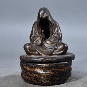 Chinese antique handmade exquisite pure copper faceless Buddha incense burner ornaments