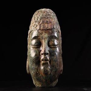 Chinese antique handmade exquisite rare bronze Buddha head statue ornaments