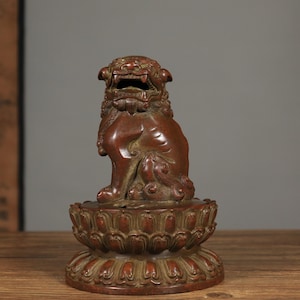 Chinese antique handcrafted exquisite rare pure copper lotus lion incense burner ornaments