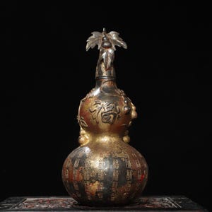 Chinese antique handmade exquisite pure copper Baifu gourd statue ornaments