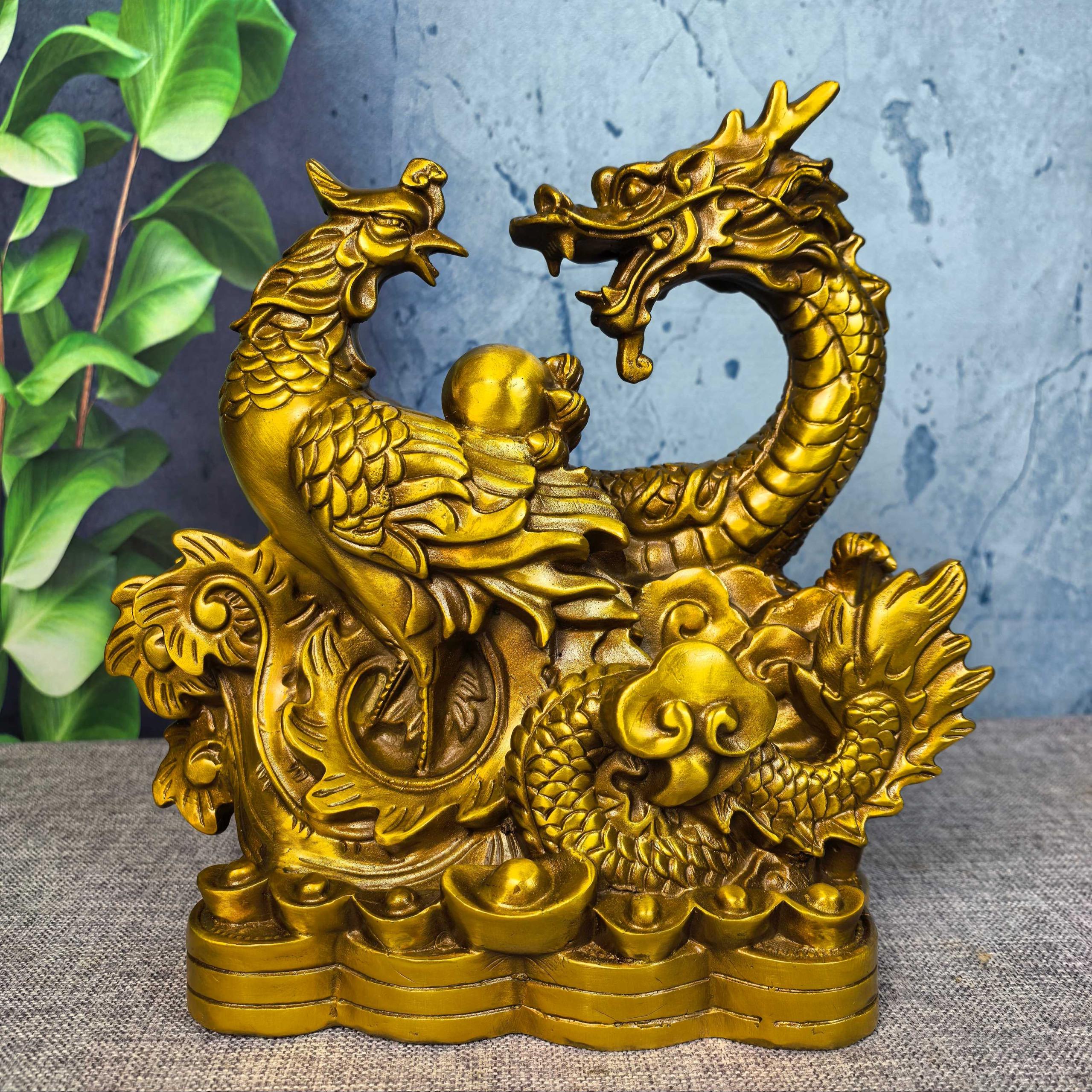 精巧な手作りの中国アンティークブロンズ製龍と鳳凰の彫刻。 - Etsy 日本