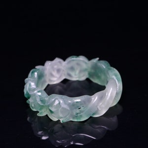 Chinese Antique Hand Carved Exquisite Rare High Ice Jadeite Carved Bracelet