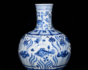 中国美術　大明宣徳年製　魚文高杯　口径10.4㎝　東Y7-0926②タサニ 中国・明代の壺が19億円で落札！ オークション史上初出品、今年の中国