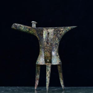 Chinese antique pure handmade exquisite rare bronze horn cup statue ornaments