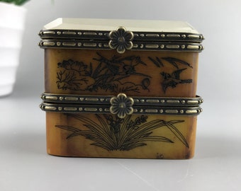 Exquisite jewelry box handmade painting inlaid with white jade