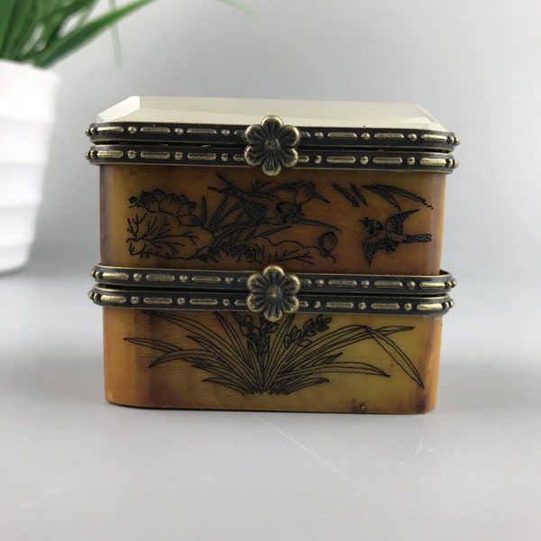 Exquisite jewelry box handmade painting inlaid with white jade