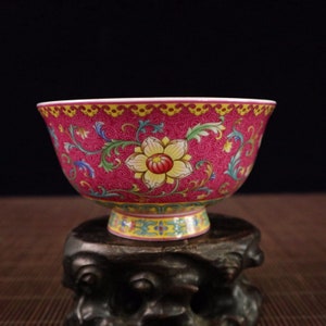 Chinesische antike handgemalte vorzügliche seltene Emaille Blumen-Muster Schüssel Ornament