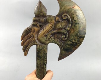 Natural jade pure hand carved dragon axe