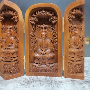 Exquisite and rare Sanqing Buddha three-open box ornament hand-carved from Chinese boxwood
