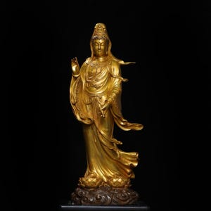 Chinesische antike handgemachte große exquisite Kupfer Guanyin Bodhisattva Buddha Ornament