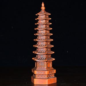 Chinese boxwood hand-carved exquisite rare nine-story Wenchang Pagoda Buddhist statue ornaments