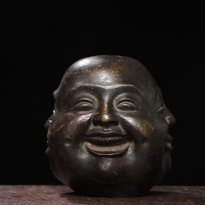 Chinese antique handmade exquisite rare pure copper rubbing gold joy anger sorrow joy Buddha head Buddha statue ornaments