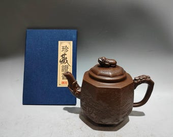 Chinese antique pure hand-painted clay exquisite rare octagonal teapot purple clay teapot tea set ornaments