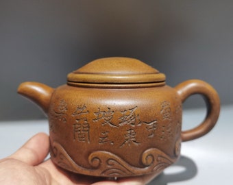 Chinese antique handmade clay painted exquisite rare cow lid pot teapot purple clay pot ornaments