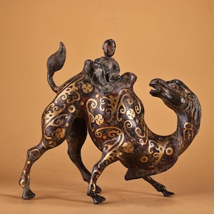 Chinese antique handcrafted exquisite rare bronze camel man statue ornaments
