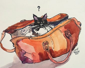 Cat with a surprise, 20,5x17, 2023  hand made watercolor on paper