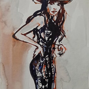 Cowgirl, 16x25 cm, acquerello su carta fatto a mano, 2015