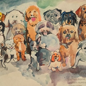 Dogs family, 21,5x40,5 cm , hand made water color on paper, 2020