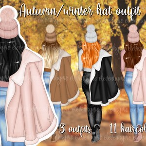 Best friends Clipart Winter hat outfit| Autumn Fall Girl in winter jacket clipart| Digital Download | 33 png