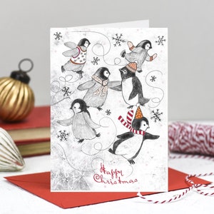 Carte de voeux happy christmas pingouins