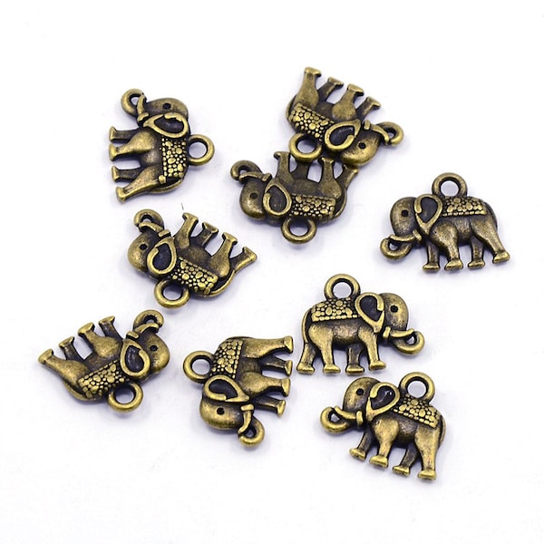 10 breloques éléphants 13x12mm couleur bronze ancien