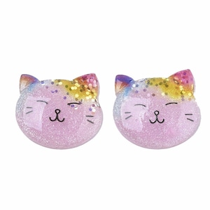 2 cabochons en résine et paillettes chats kawaii 26x24mm