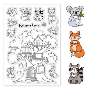 Tampons clear arbre maison lapin oiseaux koala écureuil renard scapbooking