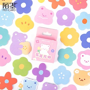45 stickers kawaii fleurs et ours