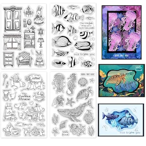 Tampons clear animaux de la mer, poissons, lapins ou souris au choix tampons scrapbooking