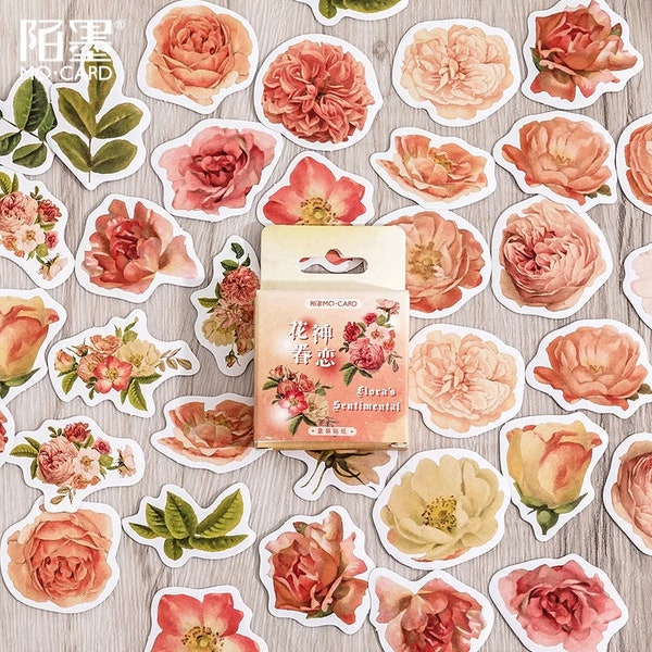 45 stickers autocollants fleurs roses anciennes