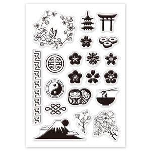 Tampons clear motifs japonais Mont Fuji temple fleurs de cerisier scrapbooking cartes