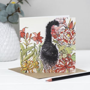 Carte de voeux chat et fleurs
