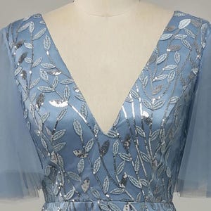 Blue Sequins V Neck A-line Prom Dress,Fairy ball dress,Wedding dress,Princess dress,Elegant party dress,Bridesmaid gown,Formal Woman Dress