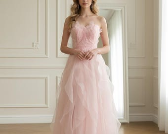 Dreamy Pink Tube Sweetheart Prom Dress,Fairy prom dress,Christmas dress,Princess dress,Elegant party dress,Bridesmaid gown,Graduation Dress