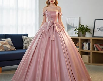 Pale Pink Lace Prom Dress, 3D Flower Party Dress, off Shoulder Ruched  Graduation Gown, Fairy Pearl Bridesmaid Gown, Floral Long Bridal Gown - Etsy