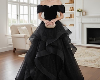 Black White Fairy Prom Dress, Elegant Evening Dress, Fairy Tulle Princess  Gown, High School Dancing Dress, Graduation Ball, Birthday Gown - Etsy