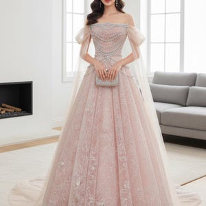 pink quince dress with cape Puff Sleeve Cape Quinceanera Dress by House of Wu 26075 16 / Magenta/Gold