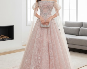 Champagne Pink Sparkly Dress, Dress Long Evening Dress, Princess Sparkly Pink  Dress, Quinceanera Dress, Quinceanera Ballgown - Etsy