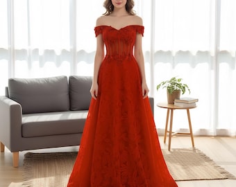 knee length dresses for ladies Red Crepe One Shoulder Bow Gown main image 1