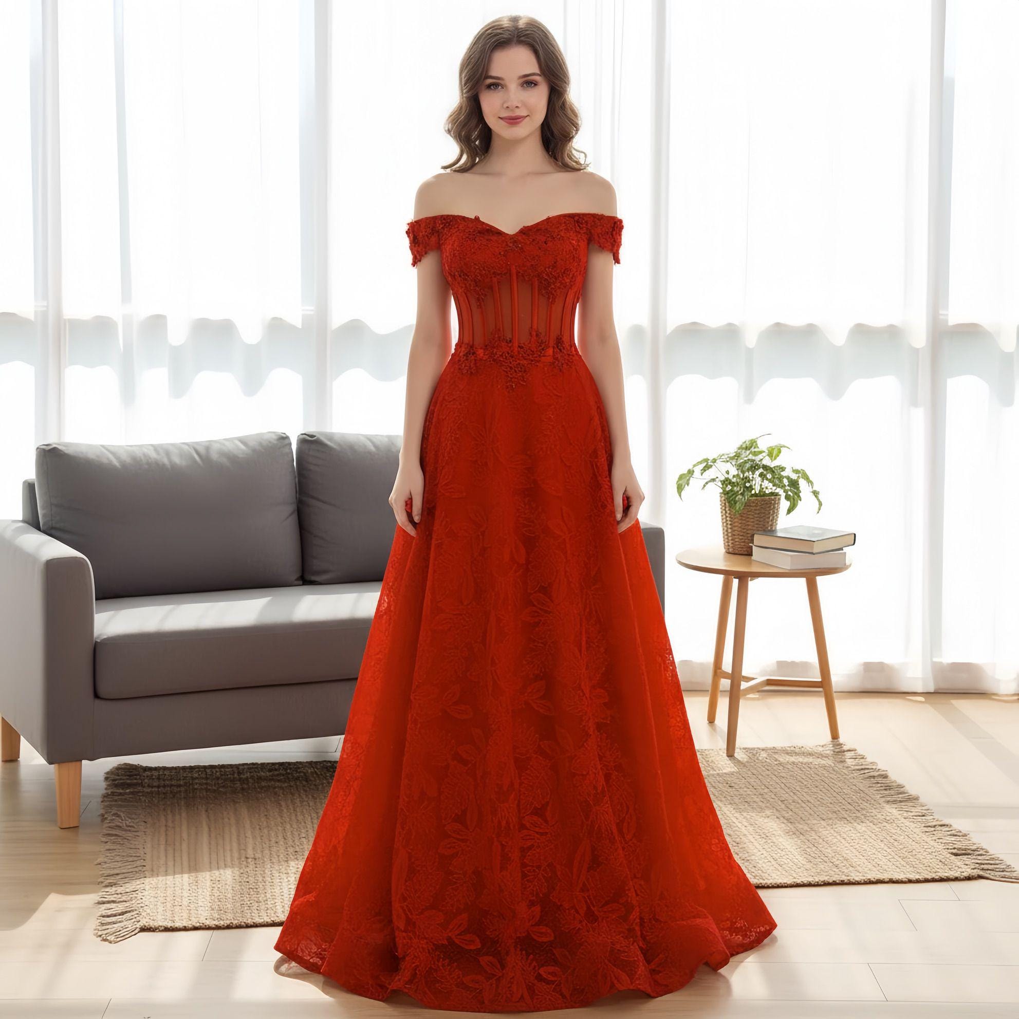 chinese dress ladies Lace Midi Dress with A Flower 40 (FR) / Red main image 1