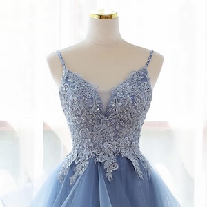 Blue V Neck A-line Prom Dress,Princess prom dress,Fairy Ball Gown,Evening dress,Wedding party dress,Embroidery Dress,Off Shoulder Dresses